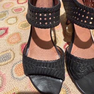 CORSO COMO 6.5 Black Leather Open Toe Zipper Heels Shoes